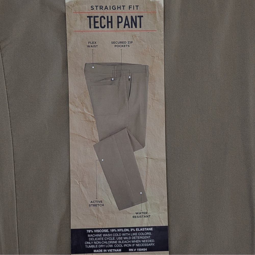 New Weatherproof Vintage Men's Straight Fit Tech Pants Tan 32x30 - Picture 7 of 8